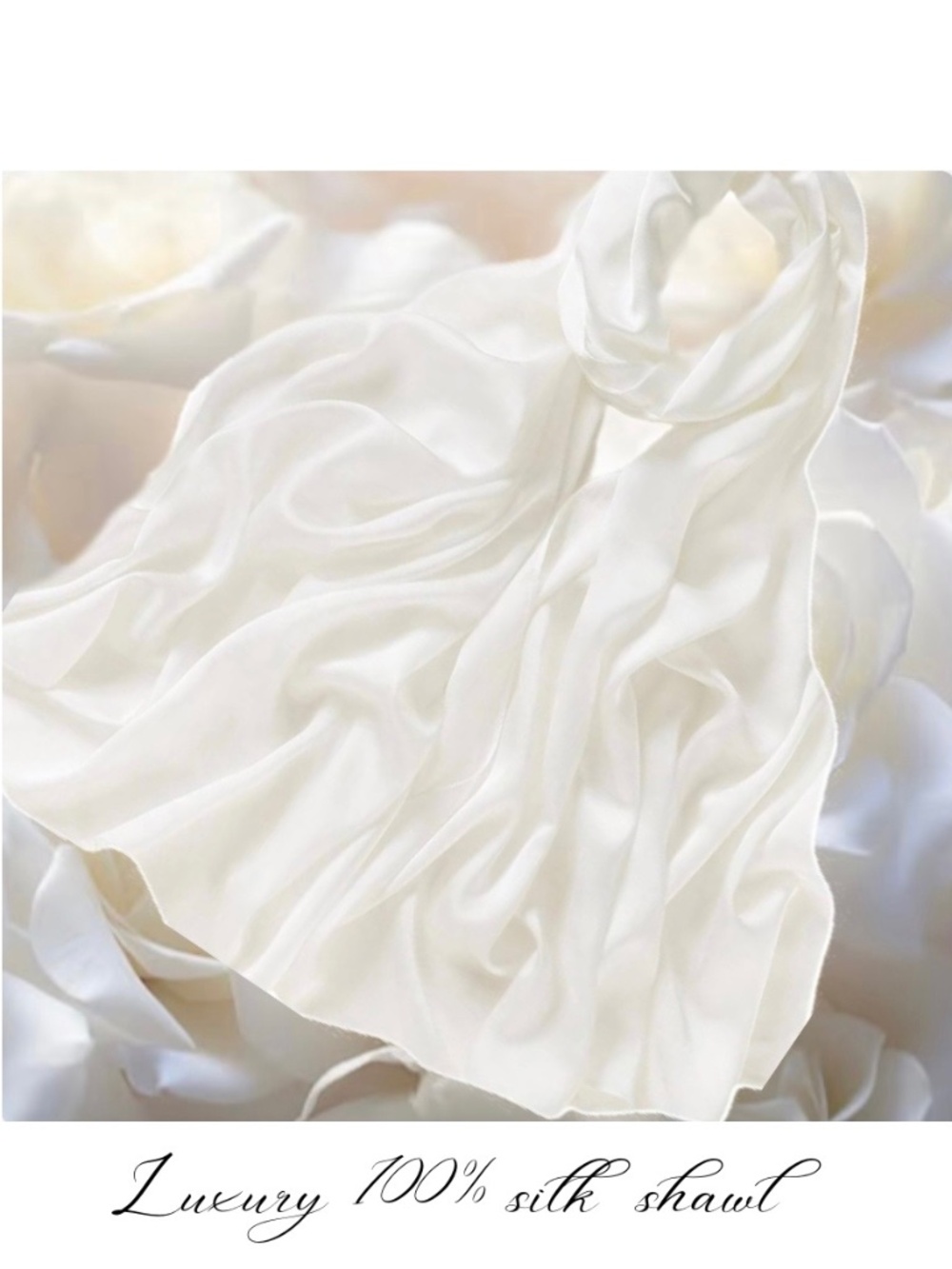 White 100% SILK SATIN Large Shawl Scarf Wrap Wedding Bridal Bridesmaid Cover up